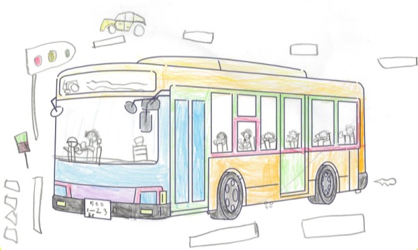 しんごうきでバスがとまってるよ。